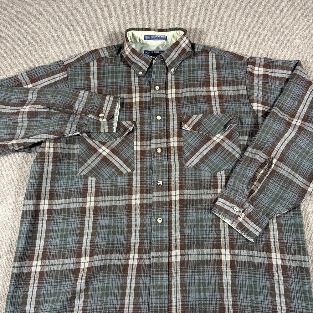 Vintage Van Heusen Winterweights Plaid Flannel Shirt Mens XL Button Down